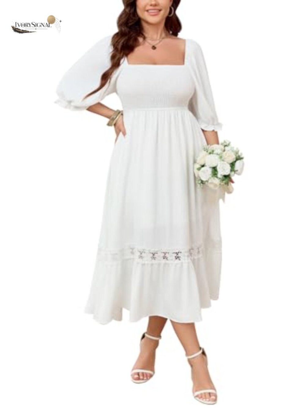 Plus Size Maxi Dress Square Neck Flutter Sleeve Smocked Fall Wedding Guest